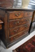 A 19th Century oak chest over two over three drawers having brass drop handles, width approx 92cm