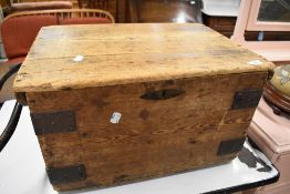 An early 20th century yellow pine strong box or chest