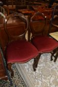 A pair of Victorian balloon back dining chairs