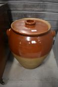 A large sized ceramic grain or food bin with lid