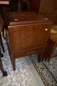 A vintage stained frame sewing box having lift flap lid and drawer to base