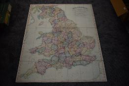 Map. J. & C. Walker - England & Wales. 1846. Cloth-backed, in 35 folding sections. Coloured. A