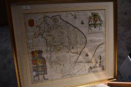 Antique Map. An 18th century Blaeu - Lincolnia/Lincolnshire. Later colouring. Text on reverse.