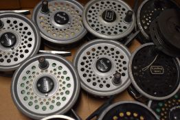 Seven Leeda rimfly and dragon fly reels with 3 spare spools