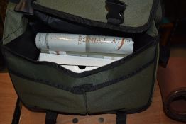 An Unused Ron Thompson fishing Bag containing some new tackle including line and lever vice for