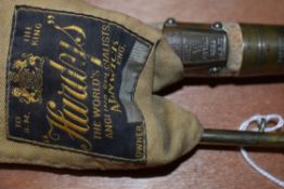 A Vintage Hardy 3 pc cane rod in original sleeve un-named but heavily branded patent steel center