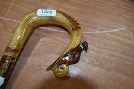 A Shepherds crook walking stick with Pheasant decoration