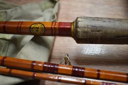 Two split cane fishing rods one 3 pc rod by A E Rudge and son marked the Jama and one split cane