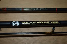 A 2pc Fibatube Alnwick 7ft 6in fly rod and a world championship tackle fly rod