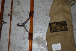 A split cane spinning Rod bearing the name J Gray, and an unmarked 3 pc split cane spinning rod in