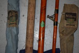 A Henry J Aiken Superflex heavy duty rod, A Silstar ET 3601-180 Rod and a Milbro milbrolite 8ft