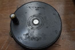 A vintage Hardy Brothers reel marked 'the Perfect' 3 3/8 with agate line ring