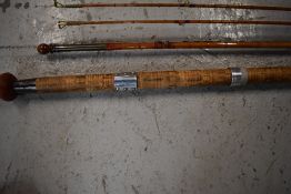 J Stephenson of Alnwick 3 pc 14 ft split cane rod with spare tip in canvas sleeve