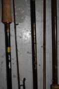 A Daiwa Whisker Kevlar 3 pc fly rod, A Milbro Tru fly 8ft 6in 2pc fly rod and another 2 pc fly rod