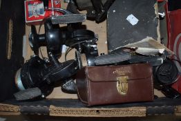 6 vintage fishing reels including Ambassadeur Mitchell and K P Morritts, 2 gunslips and a pack of