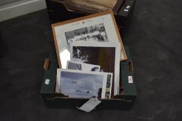 A selection of modern photography along with a sketch and embroidery