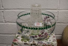 A modern Portmeirion Botanic Garden glass bowl hand decorated including box with glass and decanter
