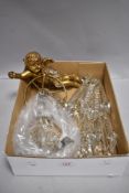 A 20th century light fitting of a cherub holding a lustre shade