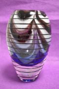 A 20th century studio art glass vase possibly by Murano very heavy set with trailed black swirl band