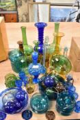 Antique and later 20th century studio art glass wares including nine hand blown baubles, blown