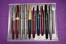 Ten 20th century Parker fountain pens including 45 Flighter, two 25 Flighters, three 17 Lady, 17,