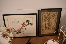 An early 20th century needle work picture of a Native American Indian and similar Chinese needle