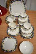 A Royal Albert part tea service in an Art Deco design Primrose pattern, appears in very good