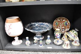 A selection of 20th century hand painted ceramics including large ceramic brandy glass made in Italy