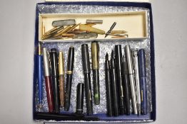 A selection of fountain pens, propelling pencil and nibs. Including Conway Stewart 36, three Mabie