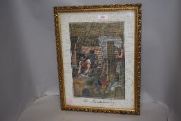 A 20th century screen printed cotton image of factory or mill workers