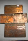Four copper plated printers block all depicting architecture and buildings