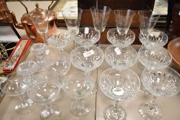 20th century clear cut crystal including nine champagne glasses, five wine glasses and Marie
