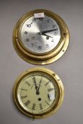 Two early 20th century brass cased port hole design wall clocks both need attention
