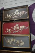 Three 20th century Chinese style needle works of flowering tree branches