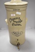 A salt glazed Cheavin's Saludor (safe water) filter, 'drinking water of absolute purity'