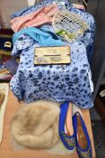 Four retro blouses, including Jaeger and Yarell, a vintage mink hat, veil and a pair of Harrods sho