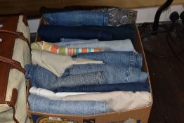 A selection of modern ladies blue denim jeans