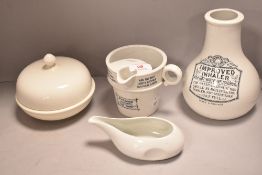 A selection of hard ware ceramics including the Improved Inhaler and Clarke's patent pyramid Fairy