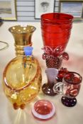 A selection of mid century studio art glass including large Whitefriars red twist vase, control