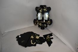 A set of Victorian hand painted wall sconce and mirror sided shelf