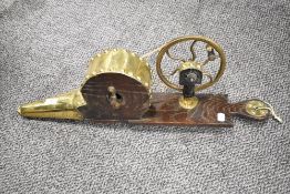 A pair of Edwardian butlers bellows having brass and oak case