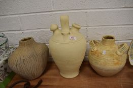 A selection of 20th century studio pottery including Greek style vase and Roman style wine amphora