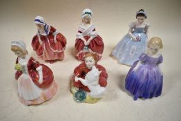 Six Royal Doulton Figurines to include; Marie, Valerie and Goody two shoes.