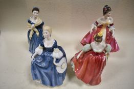 Four Royal Doulton figurines, to include Hillary and Lady In Red.