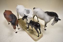Three Beswick studies, Mare & Foal on pottery base, grey & black gloss, 1811, Mare Facing Right ,