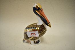 A Royal Crown Derby Brown Pelican study having gold stopper.