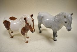 Two John Beswick studies, Shetland Pony, grey H185 and Shetland Pony, Skewbald, H185 with original