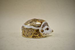 A Royal Crown Derby Hedgehog study having gold stopper.