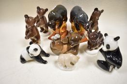 A collection of Lomonosov animal studies to include Konakova brown bear book ends and similar