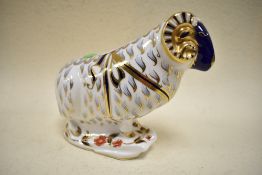 A Royal Crown Derby Ram Study having silver stopper.